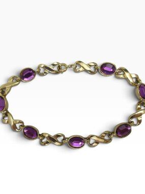 Gold-Tone Avon Bracelet With Purple Faux Gemstones & Infinity Links 8 Inches